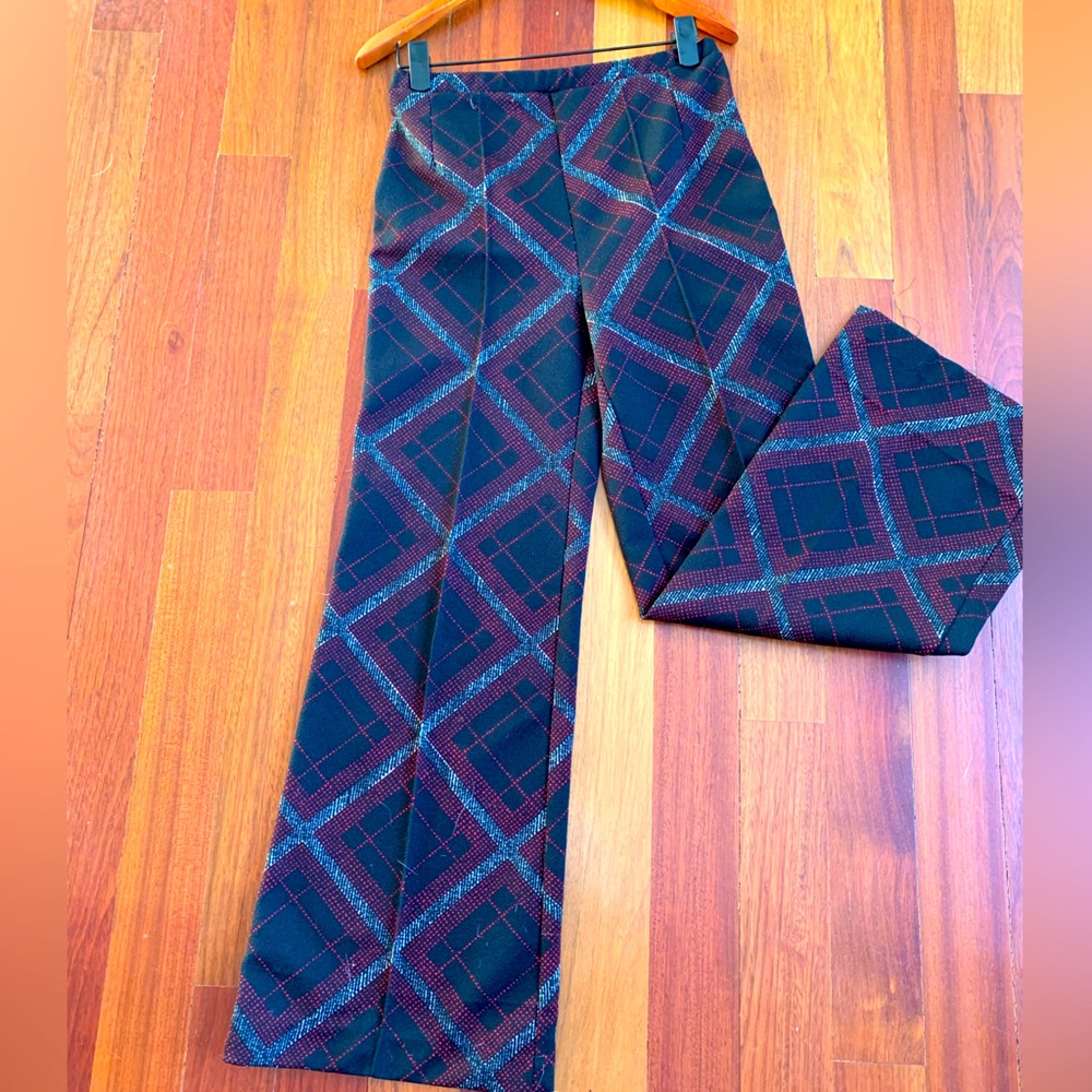 Vintage polyester flair bottom plaid pants